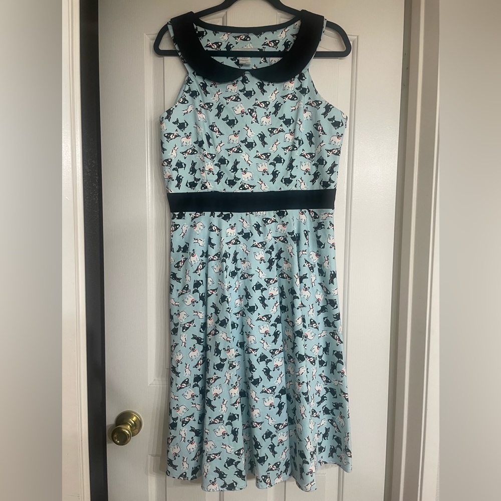 Eva Rose Blue Black Collared Dog Dress Size L
